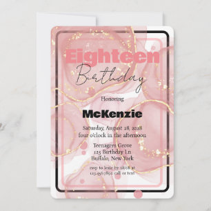 Invitation Black Gold Rose alcool encre 18e fête d'anniversai