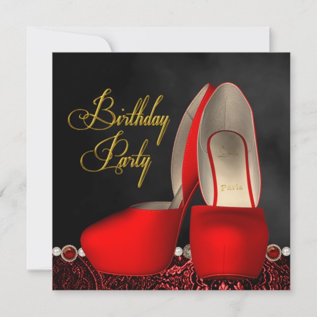 Invitation Black Gold Rouge talon haute chaussures fête d'ann (Devant)
