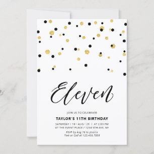 Invitation Black & Gold Simple 11e fête d'Ado
