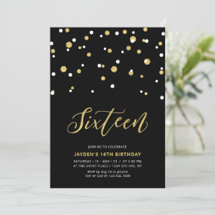 Invitation Black & Gold Simple 16ème Ado Anniversaire fêtes I