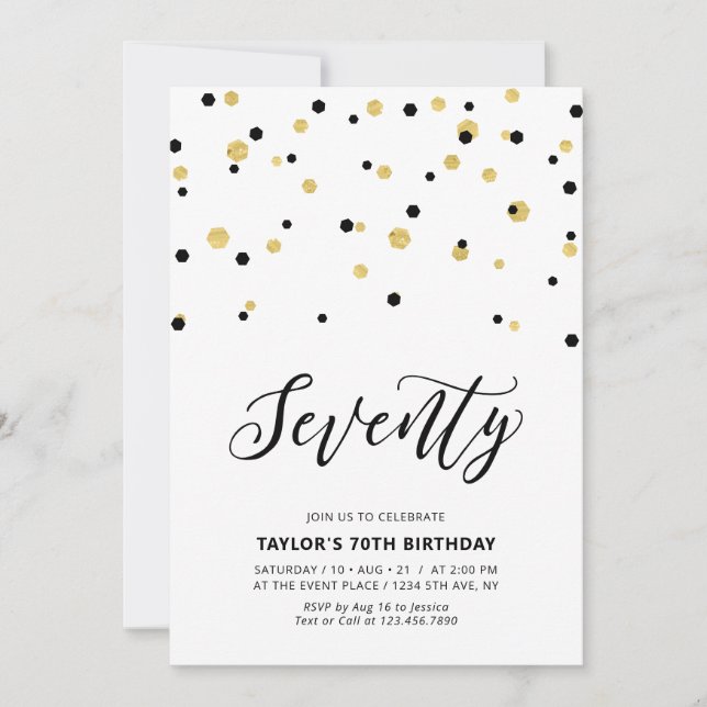 Invitation Black & Gold Simple Soixante-dix 70e anniversaire (Devant)
