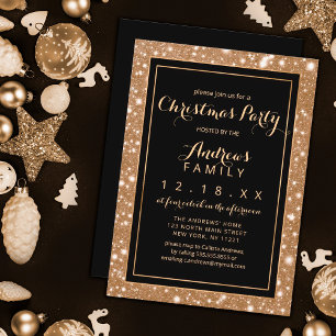 Invitation Black Gold Sparkly Parties scintillant Bling Noël