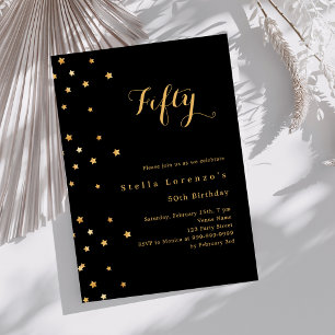 Invitation Black gold stars élégant anniversaire