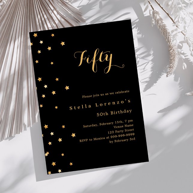 Invitation Black gold stars élégant anniversaire (Créateur téléchargé)