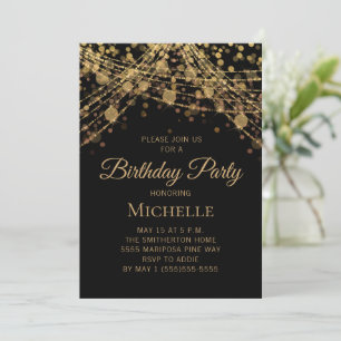 Invitation Black Gold String éclaire n'importe quel âge Anniv