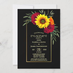 Invitation Black Gold Sunflower Rose de l'engagement