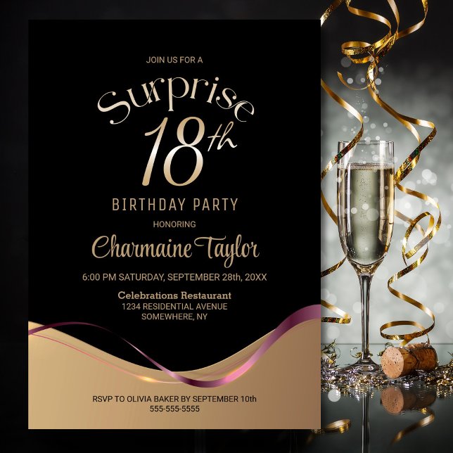 Invitation Black Gold Surprise 18ème anniversaire (Créateur téléchargé)