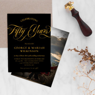 Invitation Black Gold Tourbillonnant Script 50e anniversaire