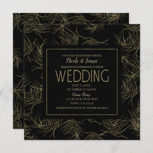 Invitation Black & Gold Tropical Glam Feuille Mariage