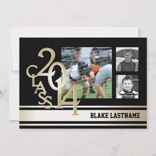 Invitation Black Gold Varsity Stripe Graduate Tri Photo 2014 (Devant)