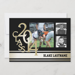 Invitation Black Gold Varsity Stripe Graduate Tri Photo 2014