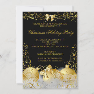 Invitation Black Gold White Bauble Noël Fête de Noël
