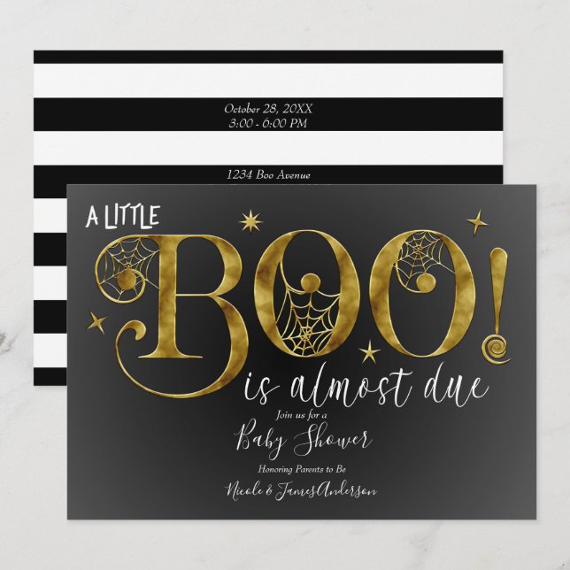 Invitation Black Gold White BOO Élégant Baby shower (Devant / Derrière)