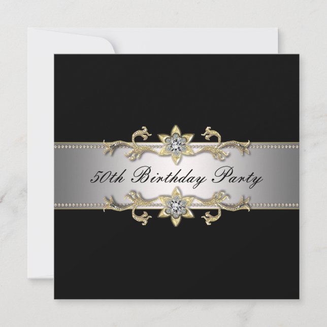 Invitation Black Gold Womans 50e fête d'anniversaire (Devant)