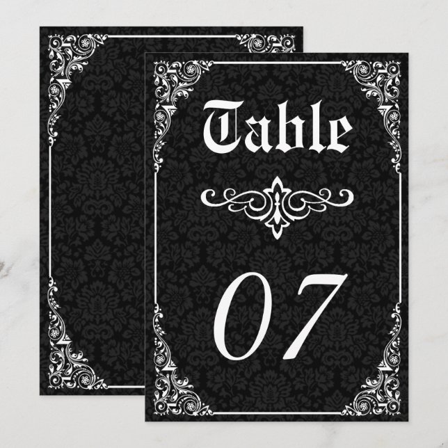 Invitation Black Gothic Victorian Mariage damassé Numéro de t (Devant / Derrière)
