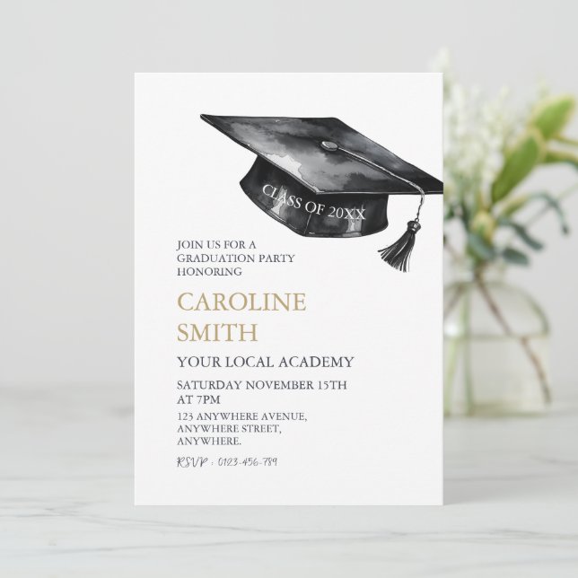 Invitation Black Graduation cap Graduation Party (Debout devant)
