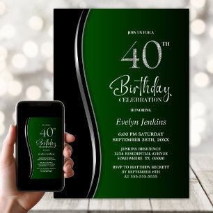 Invitation Black Green 40e fête d'anniversaire