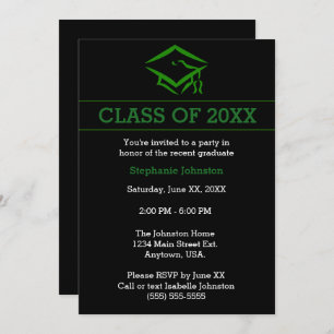 Invitation Black Green Mortarboard Simple Graduation Party