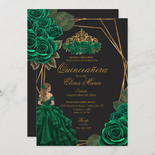 Invitation Black Green Rose Gold Princesse Quinceañera