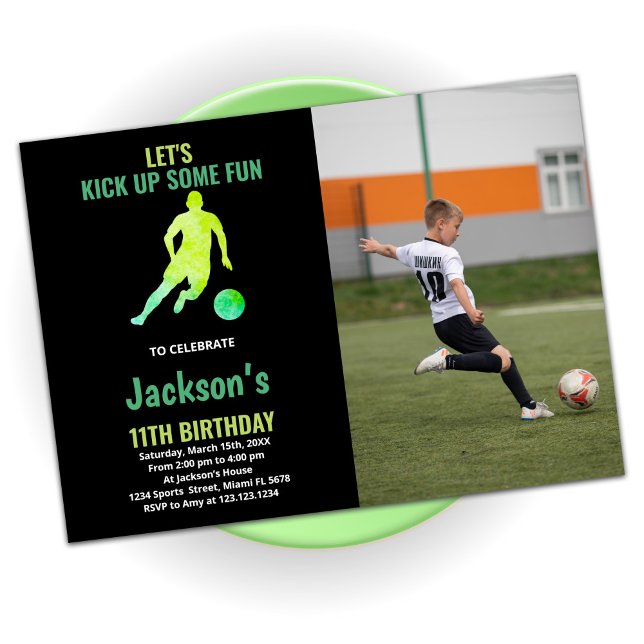 Invitation Black Green Runer Soccer Anniversaire Avec photo (Créateur téléchargé)