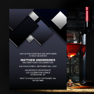 Invitation Black Grey 40th Cocktail Anniversaire