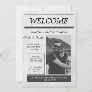 Invitation Black Grey Simple Journal Vintage Mariage Invita