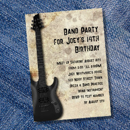 Invitation Black Guitare Adolescent Fête d'anniversaire