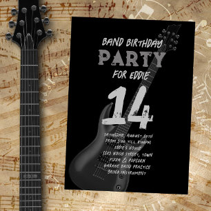 Invitation Black Guitare Band Anniversaire Adolescent