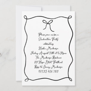 Invitation Black Hand Drawn Bow Photo Party Graduation