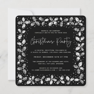 Invitation Black Hand Printed Holly+Berries Noël