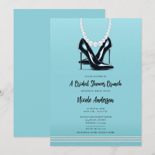 Invitation Black High Heels & Pearls Turquoise Bridal Brunch
