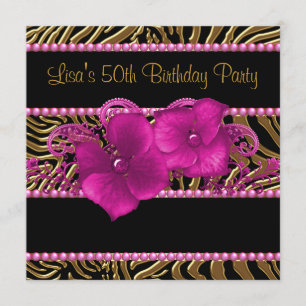 Invitation Black Hot rose Zebra femmes 50e anniversaire fête