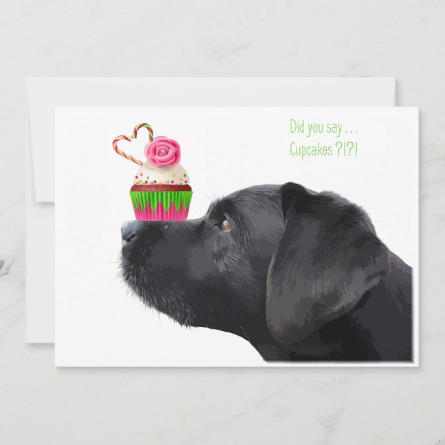Invitation Black Lab Dog & Cupcake - fête d'anniversaire Amou (Devant)