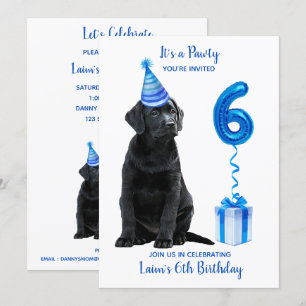Invitation Black Lab Puppy Thème 6ème anniversaire Blue Boy P