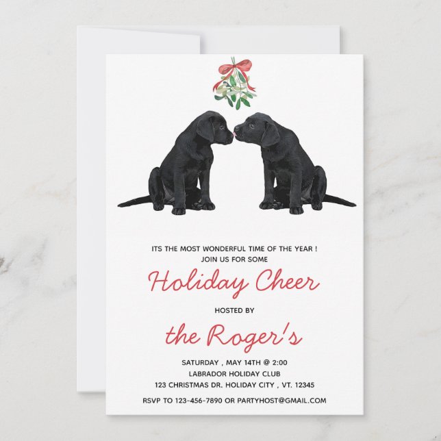 Invitation Black Labrador Mistletoe mignon Chien Chien Chien  (Devant)