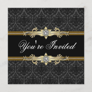 Invitation Black Lace Black Gold Black Cravate Party