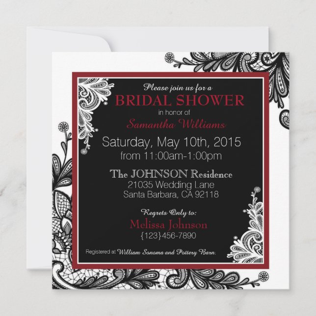 Invitation Black Lace Blanc Moderne Goth Fête des mariées (Devant)