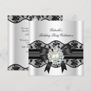 Invitation Black Lace blanche Pearl Élégante fête d'anniversa