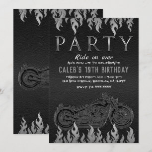 Invitation Black Leather Silver Chrome Motorcycle Party