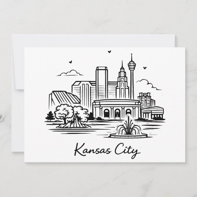 Invitation Black line Kansas city illustration (Devant)