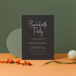 Invitation Black Linen Simple Black Script Bachelorette
