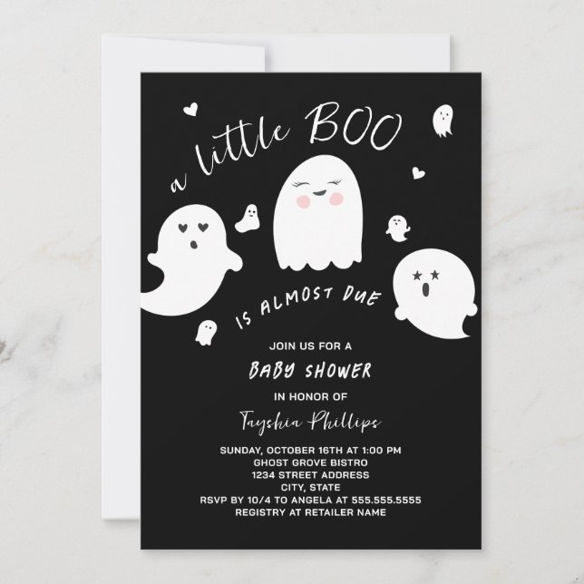 Invitation Black Little Boo doit Baby shower d'Halloween (Devant)