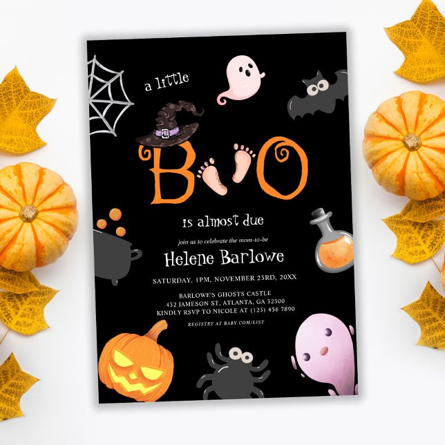 Invitation Black Little Boo Halloween Baby shower Éffrayant (Black Little Boo Halloween Spooky Baby Shower Invitation)