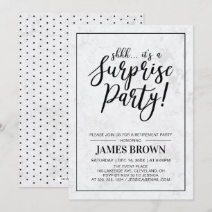 Invitation Black & Marble   Fête de retraite moderne surprise