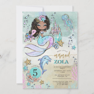 Invitation Black Mermaid Modifiable Sous l'océan 5e Anniversa