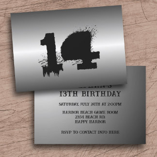 Invitation Black Metallge Grunge Boys Anniversaire