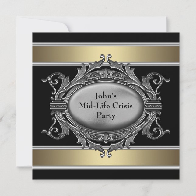Invitation Black Mid-Life Crisis Mans 40th Birthday Party (Devant)