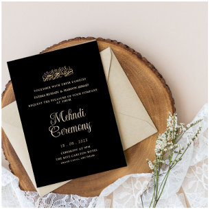 Invitation Black Minimal Mehndi Cérémonie de henné Mariage mu