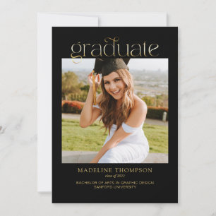 Invitation Black Minimalist Classy Photo Collage Graduation