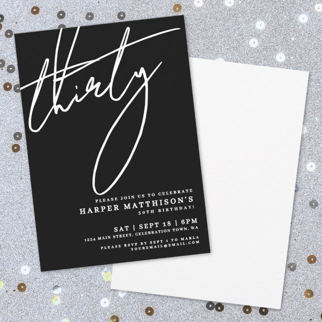 Invitation Black Minimalist Thirty 30th Birthday Party (Black Minimalist Thirty 30th Birthday Party Invitation)